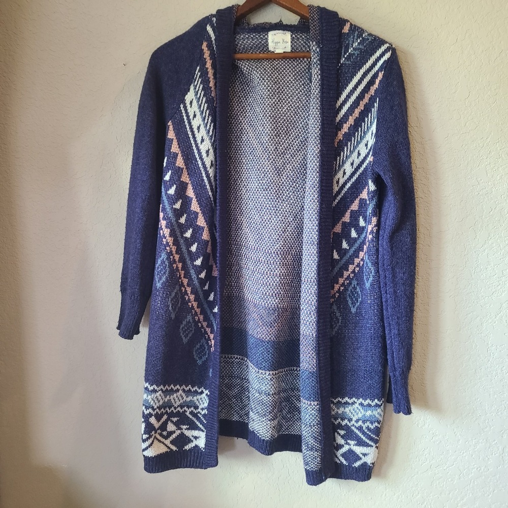 Hippie Rose Womens Aztec Southwestern‎ Open Cardigan Hoodie Medium Long Sleeve
